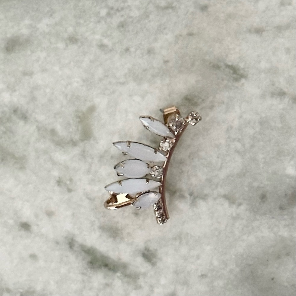 Sparkly Ear Cuff Gold & White Stones - Statement Earrings- Costume Jewelry - Picture 4 of 12